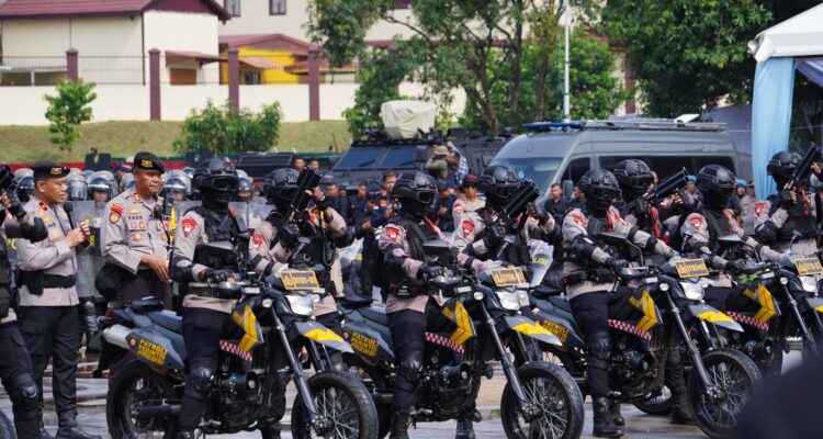Kesiapan Anggota saat Latihan Simulasi Penanganan Unjnuk Rasa. Dok Redaksi/86News.co