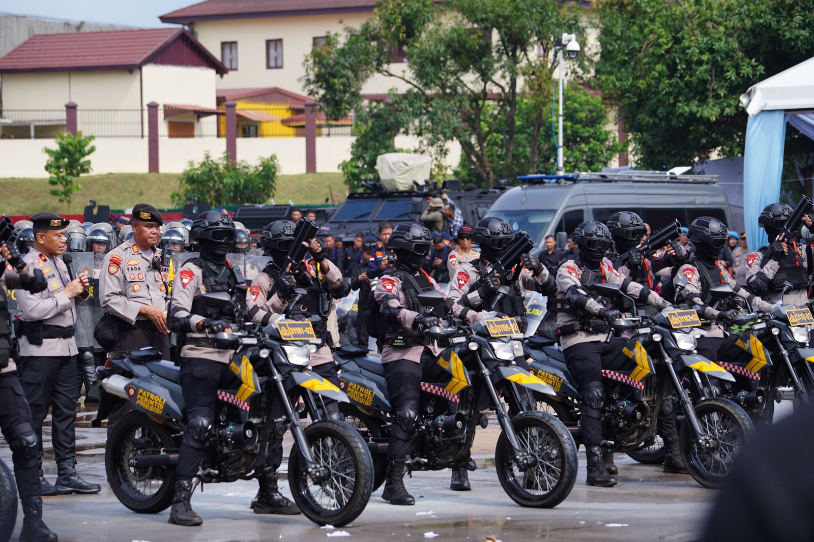 Kesiapan Anggota saat Latihan Simulasi Penanganan Unjnuk Rasa. Dok Redaksi/86News.co