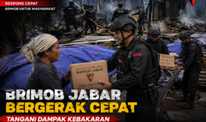 Brimob Jabar Bergerak Cepat Tangani Dampak Kebakaran Kampung Adat Ciptamulya
