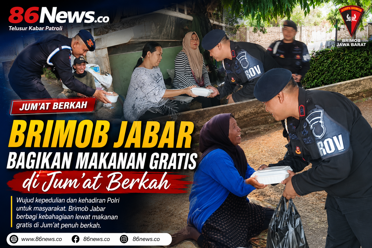 Brimob Jabar Bagikan Makanan Gratis di Jumat Berkah