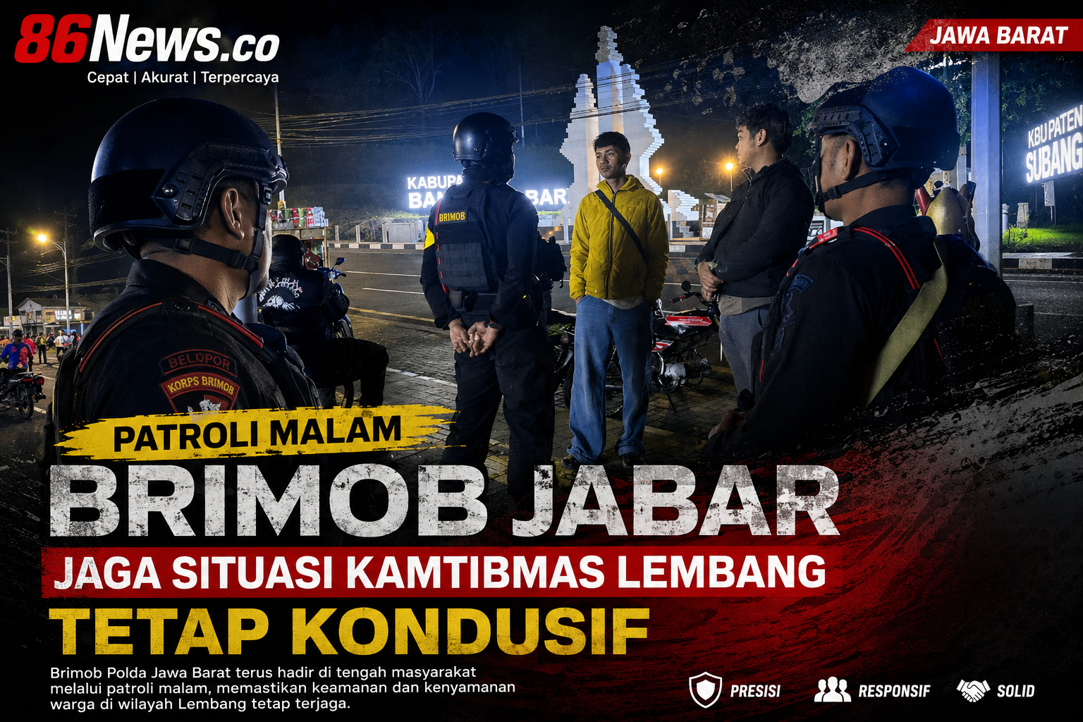 Patroli Malam Brimob Jabar Jaga Situasi Kamtibmas Lembang Tetap Kondusif